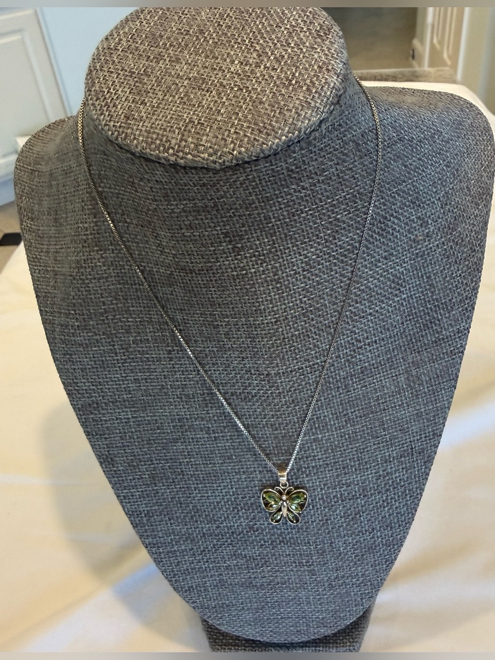 Sterling Silver Butterfly Pendant Necklace in Peridot